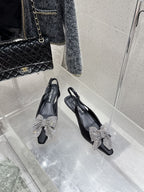 DC 25 Rhinestone Bow Slingback Pumps 40mm Black Silk & Sheepskin 359513