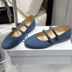Celine 25 Ballet Flat Leopard Denim Fabric mix Cowhide 554200