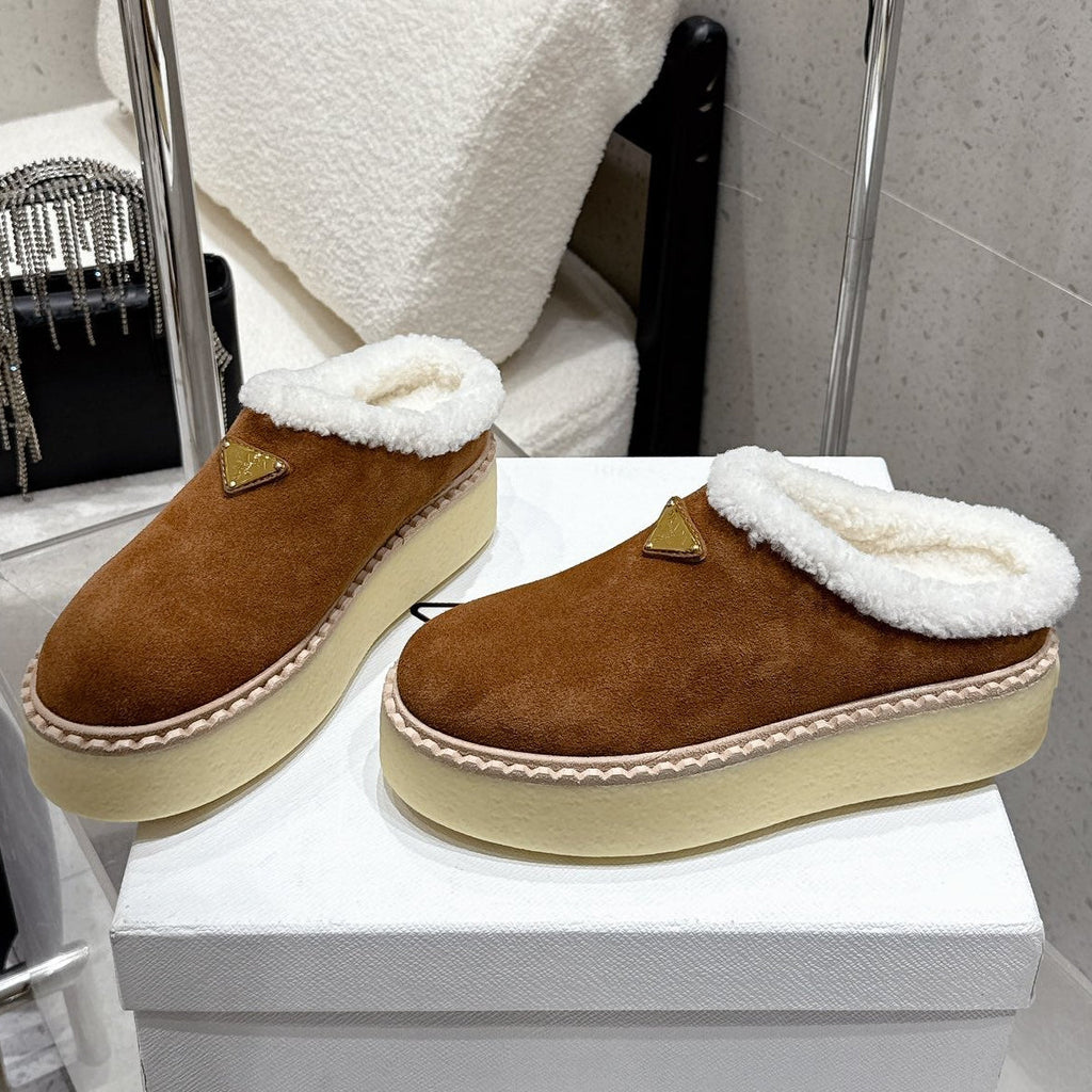 Pra 2025 Fur Mule Brown White Suede Wool 554327