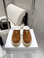 Pra 2025 Fur Mule Brown White Suede Wool 554327
