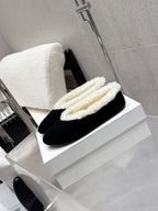 The Row 25ss Ballet Flat Black Nubuck Leather Fur 554385