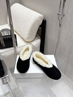 The Row 25ss Ballet Flat Black Nubuck Leather Fur 554385