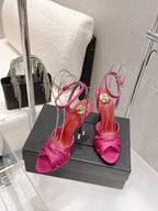 YSL Chandelle Sandals 10.5 Hot Pink Red Satin 610693