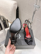 YSL Chandelle Sandals 10.5 Black Red Satin 610694