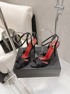 YSL Chandelle Sandals 10.5 Black Red Satin 610694