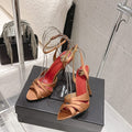YSL Chandelle Sandals 10.5 Brown Red Satin 610695