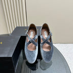 Alaila Criss Cross Ballet Flats In Dark Grey Velvet 920785