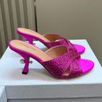 CD Tribales Heeled Slide 80mm Dark Pink Lambskin And Studded With Stones