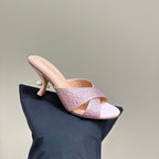 CD Tribales Heeled Slide 80mm Light Pink Lambskin And Studded With Stones