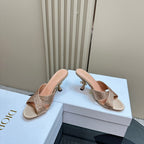 CD Tribales Heeled Slide 80mm Beige Lambskin And Studded With Stones