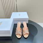 CD Tribales Heeled Slide 80mm Beige Lambskin And Studded With Stones