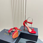 ALAIA HIGH HEEL SANDAL 10 CM IN CHERRY RED SUEDE