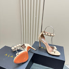 ALAIA HIGH HEEL SANDAL 10 CM IN BEIGE SUEDE