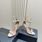 ALAIA HIGH HEEL SANDAL 10 CM IN BEIGE SUEDE