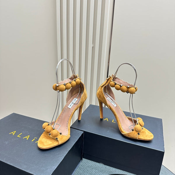 ALAIA HIGH HEEL SANDAL 10 CM IN DIJON YELLOW SUEDE