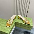 MID-HEEL 5 CM MULE IN GOLDEN CALFSKIN
