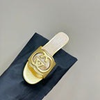 MID-HEEL 5 CM MULE IN GOLDEN CALFSKIN
