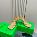 BV 26s Stretch High Heels 9cm Gold Metallize Mesh Leather