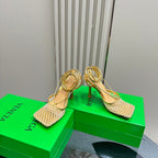 BV 26s Stretch High Heels 9cm Gold Metallize Mesh Leather