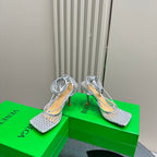 BV 26s Stretch High Heels 9cm Silver Metallize Mesh Leather
