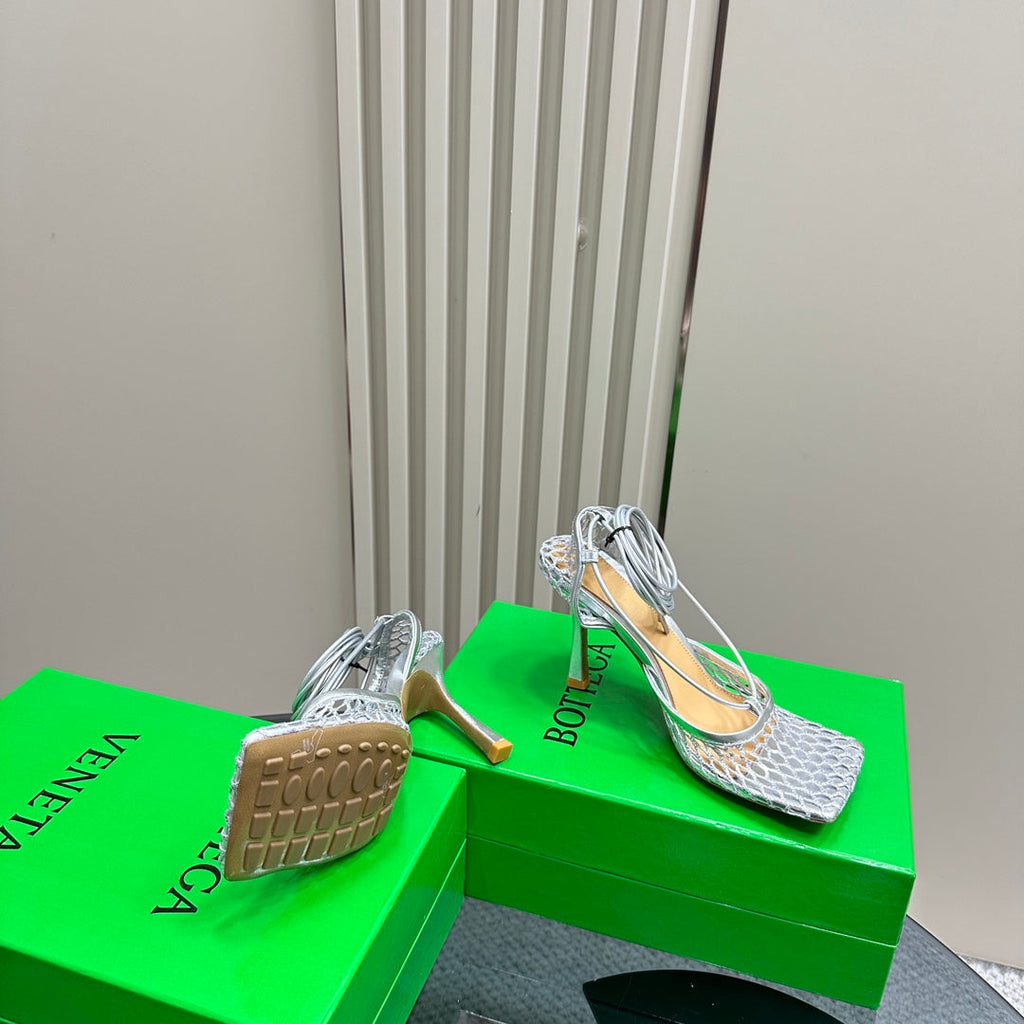 BV 26s Stretch High Heels 9cm Silver Metallize Mesh Leather