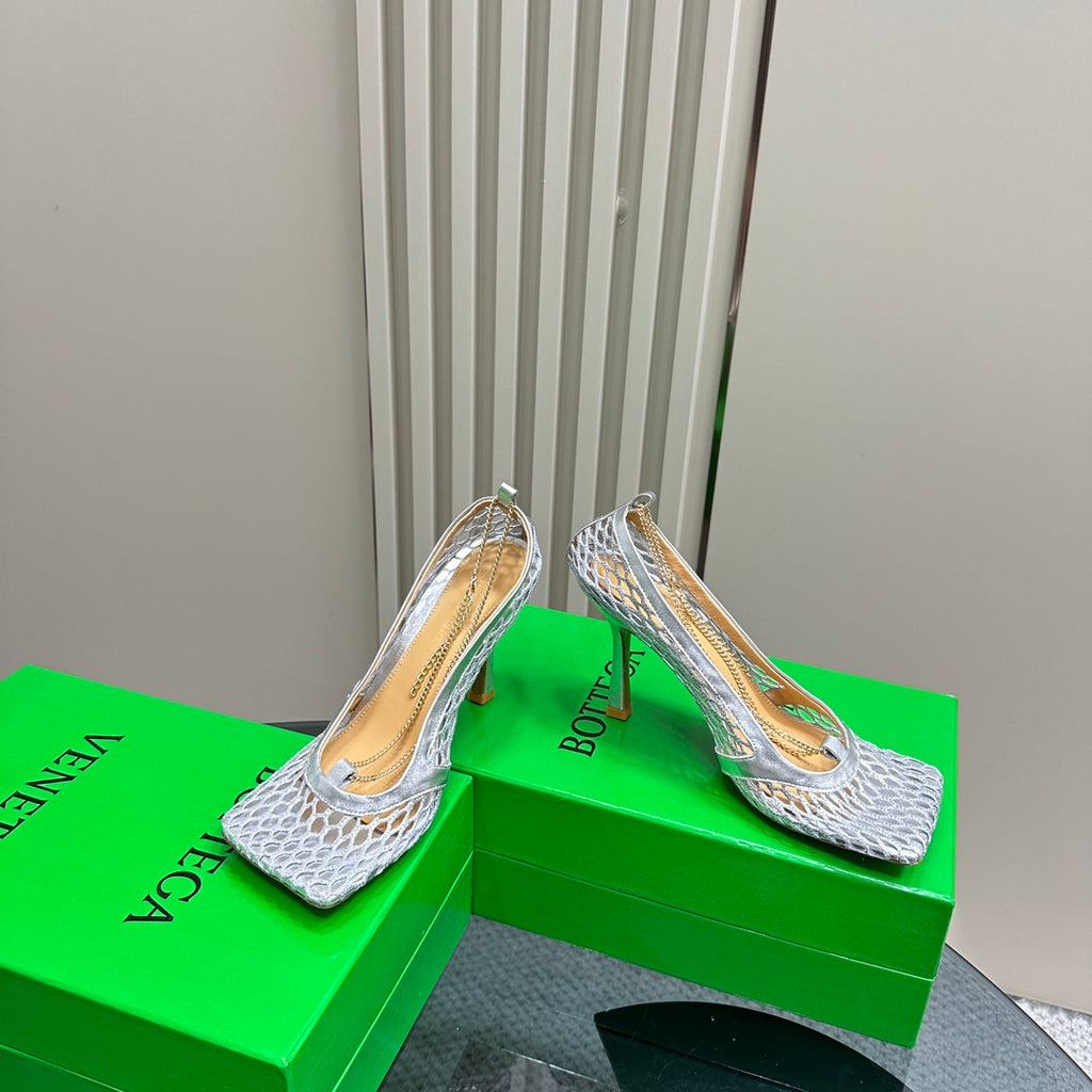 BV 26s High Pump 9cm Silver Metallize Mesh Leather