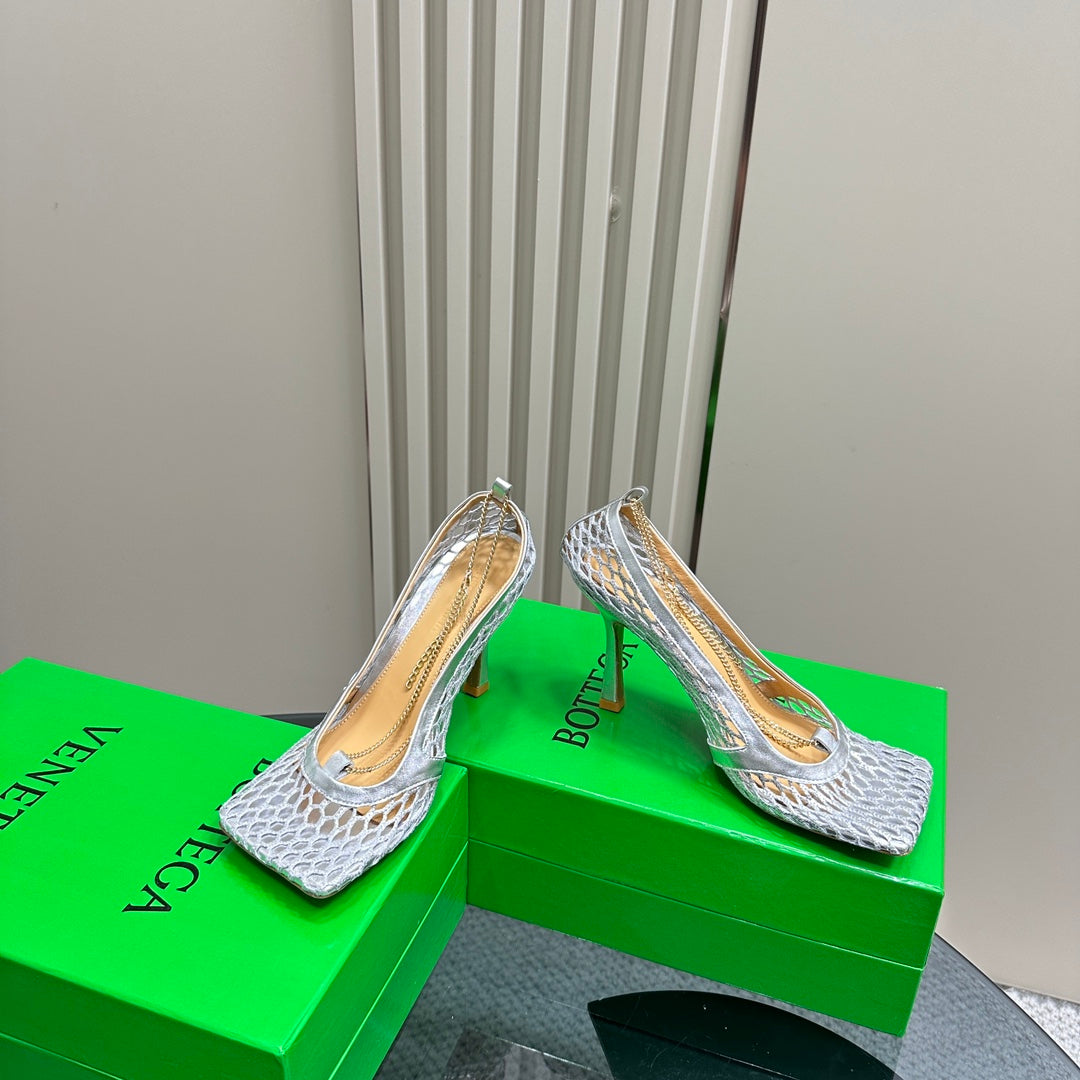 BV 26s High Pump 9cm Silver Metallize Mesh Leather