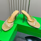 BV 26s High Mule 9cm Gold Metallize Mesh Leather