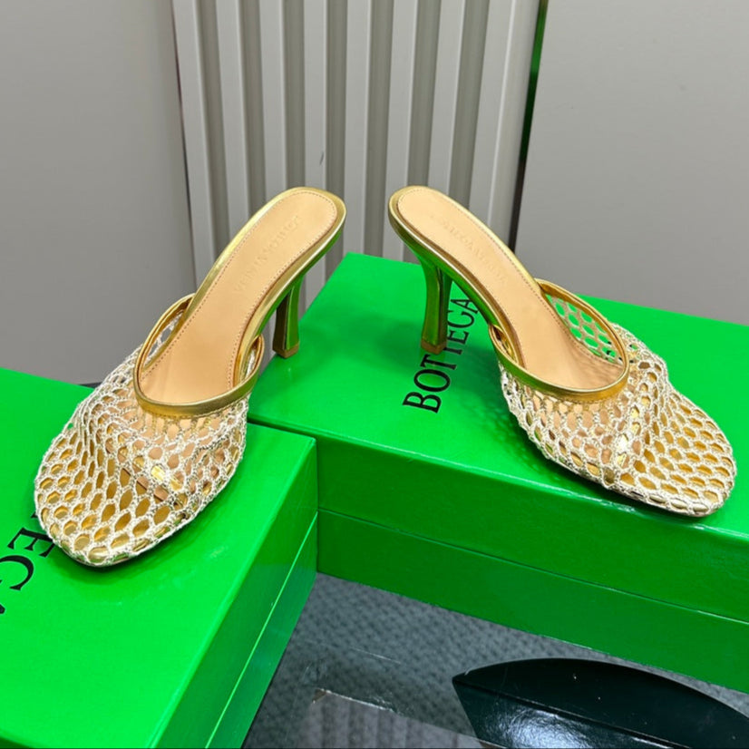 BV 26s High Mule 9cm Gold Metallize Mesh Leather