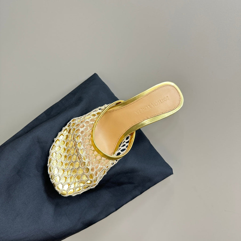 BV 26s High Mule 9cm Gold Metallize Mesh Leather