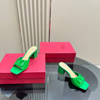 Vogo Signature High Shine Open Toe Sandals In Green Glossy Lambskin 839833