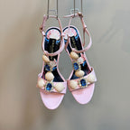 DC 24 Shell Rhinestone High Heel Sandals Pink Cowhide & Sheepskin 946157