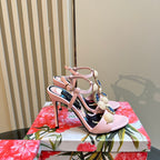 DC 24 Shell Rhinestone High Heel Sandals Pink Cowhide & Sheepskin 946157
