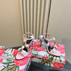 DC 24 Shell Rhinestone High Heel Sandals Pink Cowhide & Sheepskin 946157
