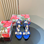 DC 24 Shell Rhinestone High Heel Sandals Blue Cowhide & Sheepskin 946159