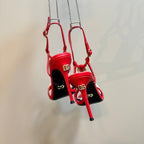 DC 24 Shell Rhinestone High Heel Sandals Red Cowhide & Sheepskin 946161