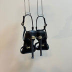DC 24 Shell Rhinestone High Heel Sandals Black Cowhide & Sheepskin 946163