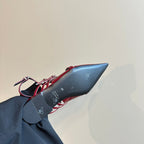 SLINGBACK CROSS STRAP IN CRIMSON RED CALFSKIN