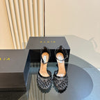 ALAIA HIGH FISHNET PUMPS WITH STUDS IN BLACK LYCRA MESH AND LAMBSKIN