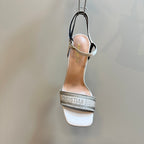 CD Dway Heeled Sandal 105mm White Grey Silk And Lambskin