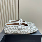 Alaia Strass Suede Ballet Flats In White 999322