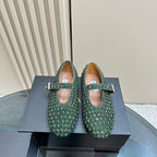 Alaia Strass Suede Ballet Flats In Dark Green 999318