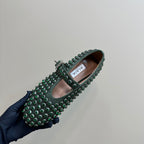 Alaia Strass Suede Ballet Flats In Dark Green 999318