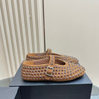 Alaia Strass Suede Ballet Flats In Brown 999324