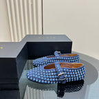 Alaia Strass Suede Ballet Flats In Dark Blue 999320
