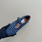 Alaia Strass Suede Ballet Flats In Dark Blue 999320