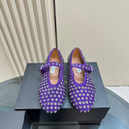 Alaia Strass Suede Ballet Flats In Purple 999326