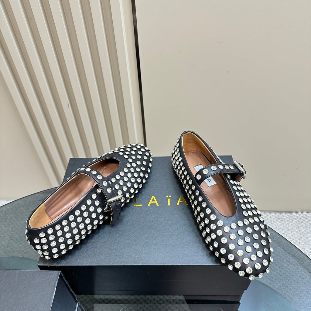 Alaia Strass Suede Ballet Flats In Black 999314