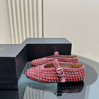 Ballet Flat Fishnet Burgundy Strass Suede