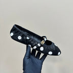 DC Polka-Dot Ballet Flats Black White Sheepskin & Silk 999234
